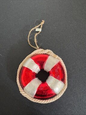 Pottery Barn Glass Lifesaver Ornament Beach-Life Nautical Theme